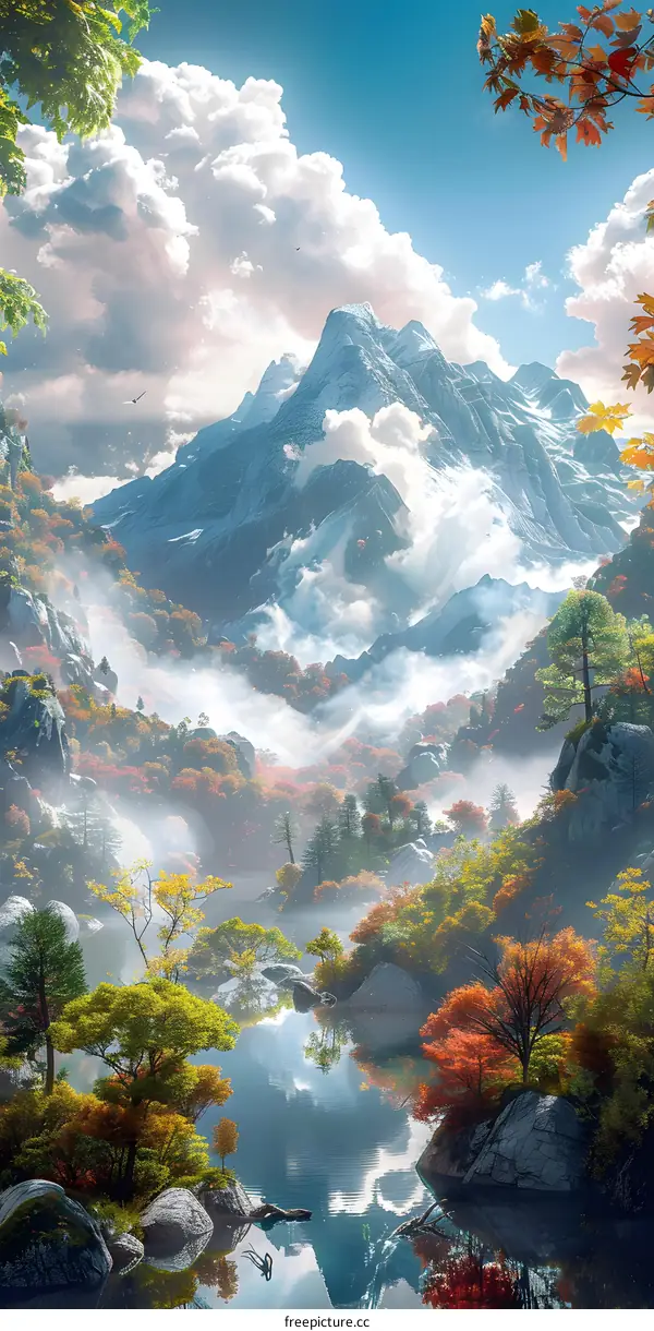 Misty Mountain Lake in Autumn