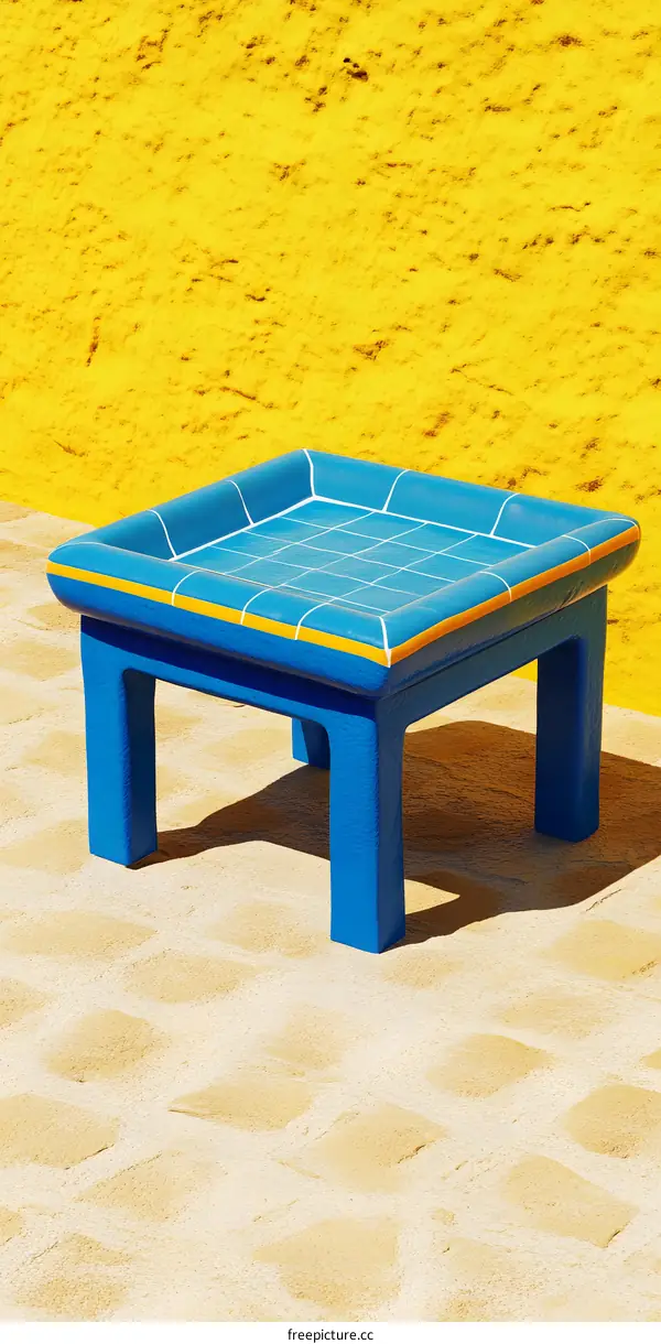 Blue Table With Yellow Border On Yellow Background