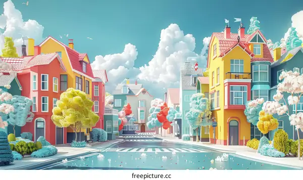 Cute Colorful Houses on a Sunny Street Illustration