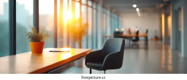 Modern Office Space with Sunlight and Plant