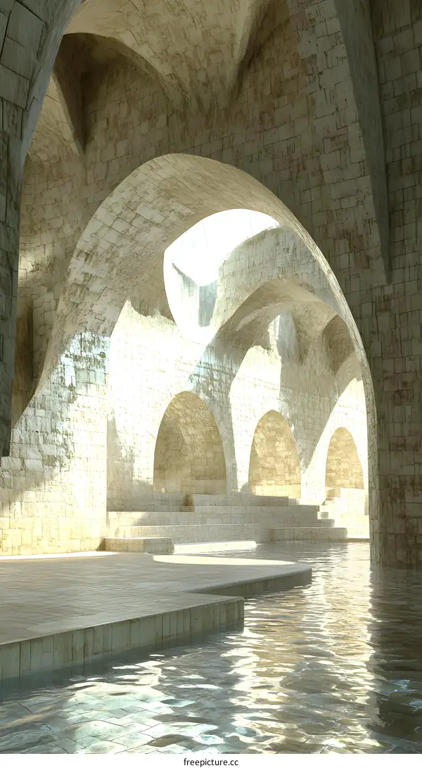 Stone Archway Interior Design With Pool of Water