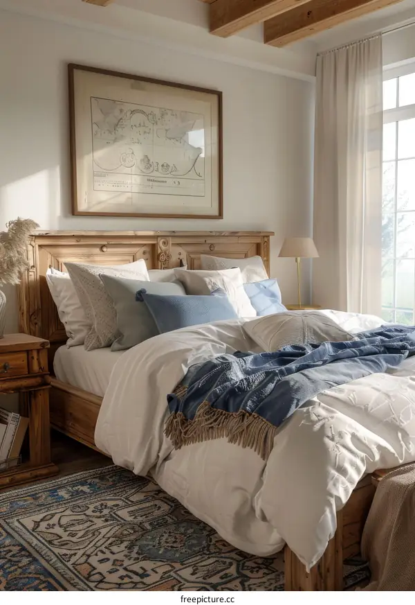 Cozy Bedroom Interior with Vintage Map Decor