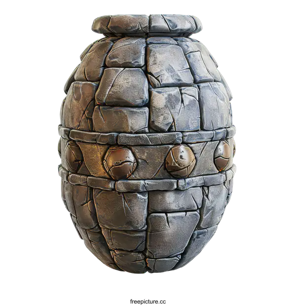 [Transparent Background PNG]grey stone jug with bronze decorations