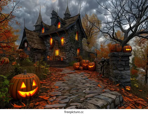 Halloween Pumpkin House with a Mysterious Atmosphere