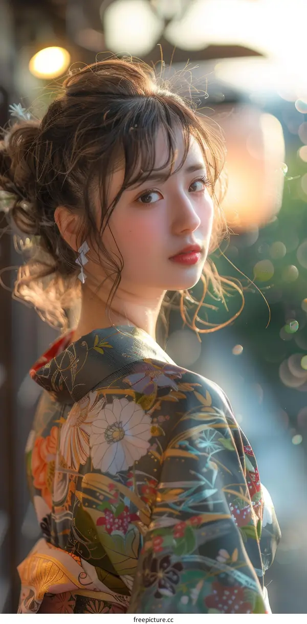 Beautiful Asian Woman in Traditional Japanese Kimono