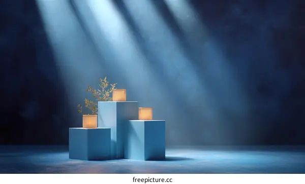 Blue Podium Display with Soft Light