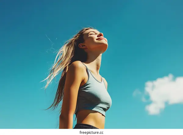 Happy Woman in Blue Sky