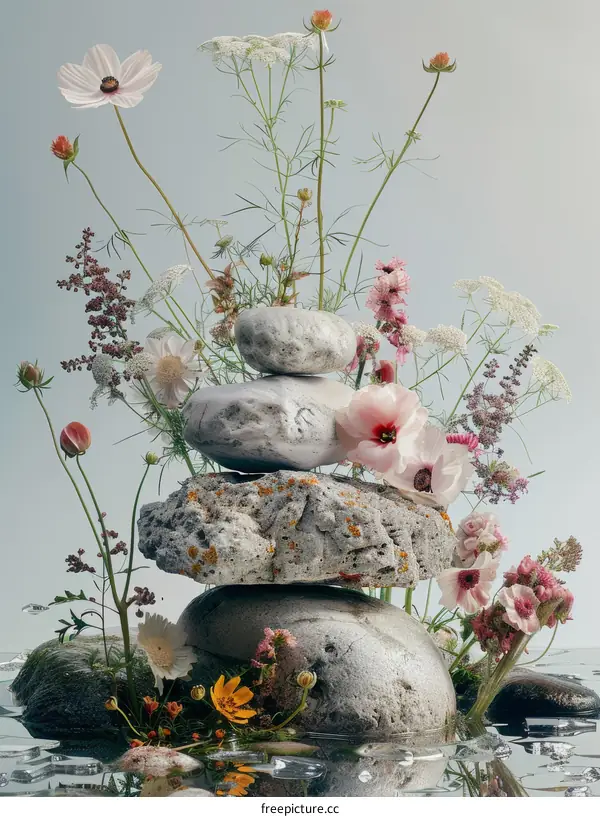 Still life with stones and flowers