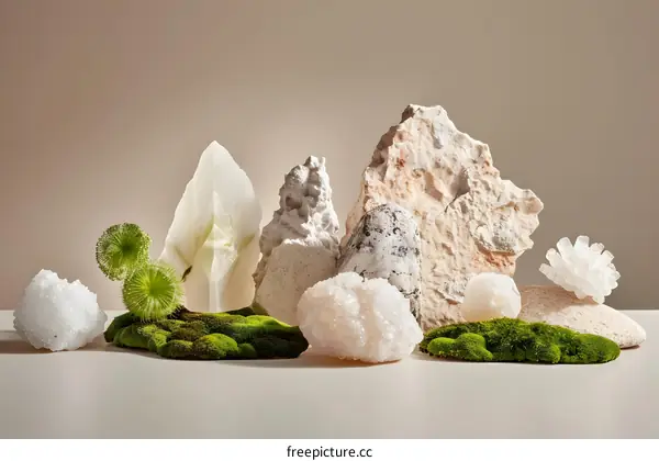 White Rocks and Green Moss Still Life Photography