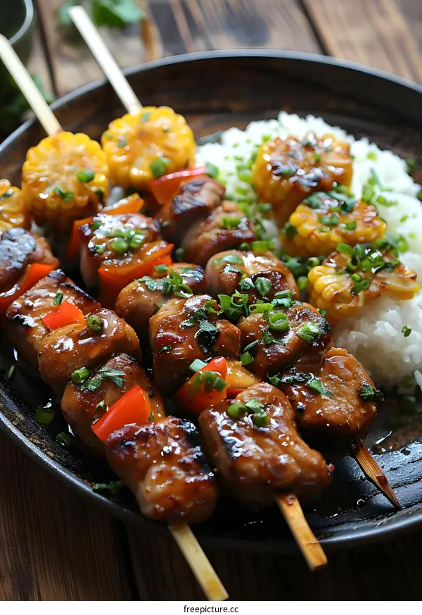 Grilled Meat and Corn Skewers
