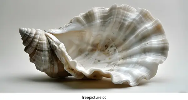Large Seashell on White Background