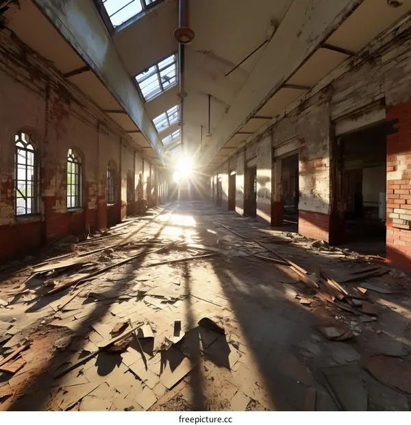 Sunlight Through Broken Windows of an Abandoned Building