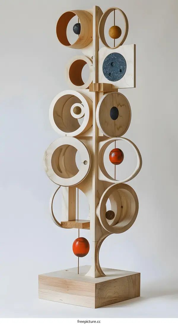 Wooden Sculpture with Circular Elements