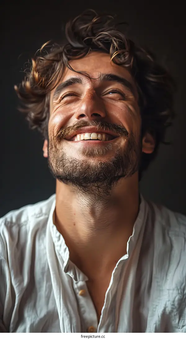 Portrait of a Bearded Man Smiling with his Eyes Closed