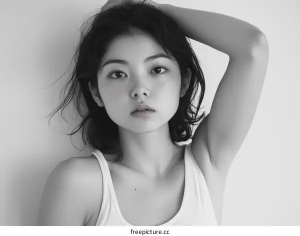 Close-up Black and White Portrait of Asian Woman