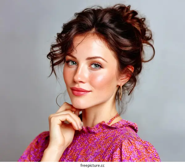 Beautiful Woman Portrait with Pink Blouse