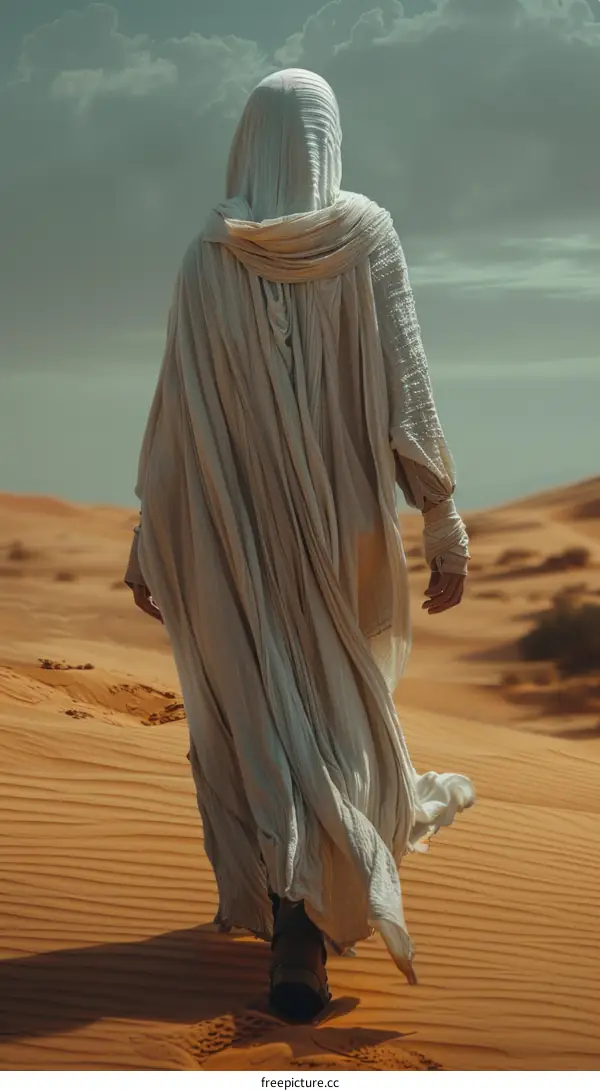 A person walking alone in the desert