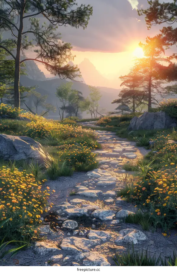 Path Through Nature with Sunset in Background