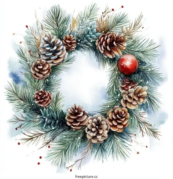 Winter Watercolor Christmas Wreath Illustration