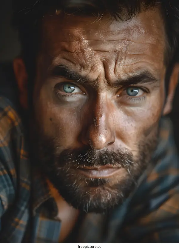 portrait of a man with a beard and blue eyes
