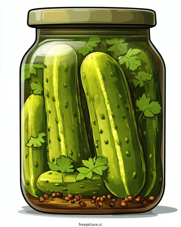 Pickled Cucumbers in a Glass Jar Illustration