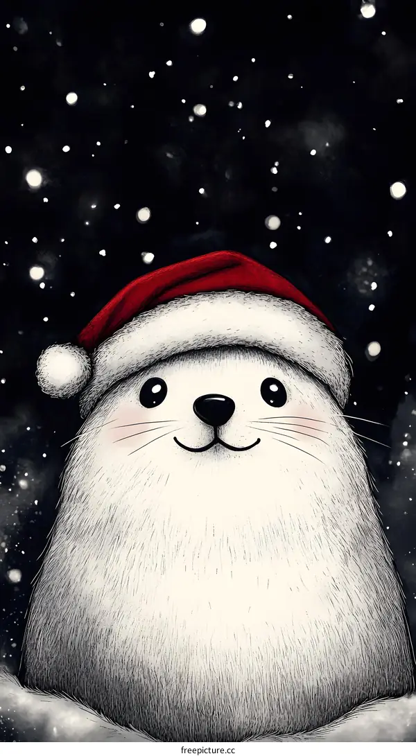 Cute Seal Wearing Santa Hat in the Snow