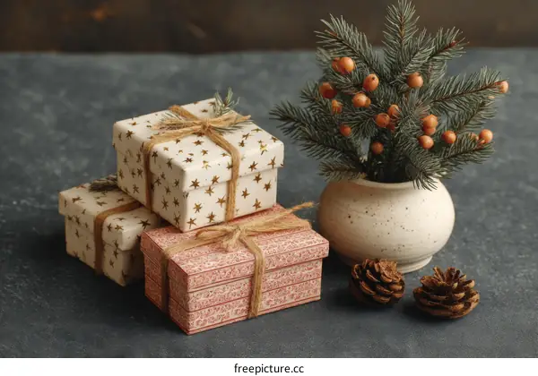 Christmas Gift Boxes and Festive Decorations