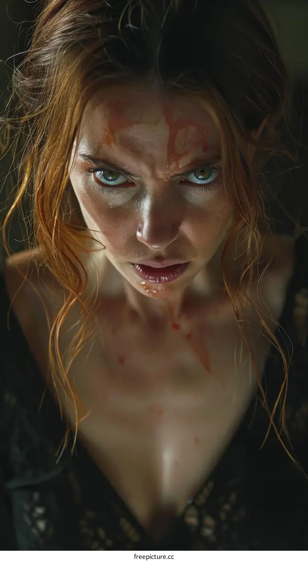 Portrait of a young woman with blood on her face