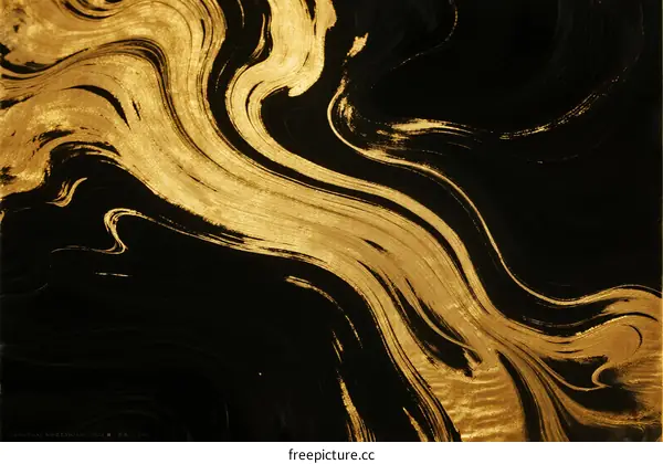 Golden Swirls on Black Background Abstract Artwork