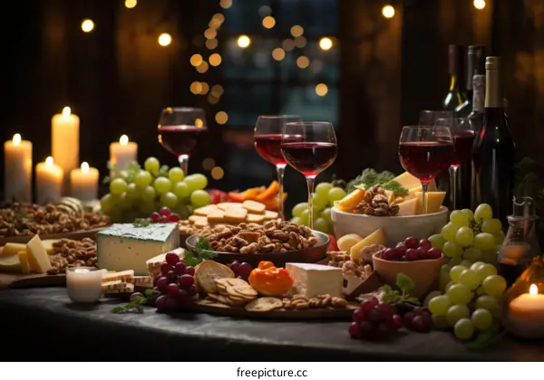 A table laden with a delicious spread of food and drinks