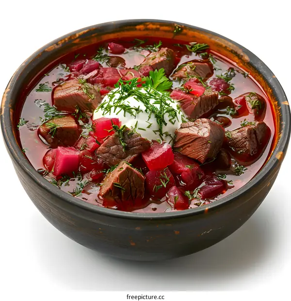 Bowl of delicious borscht with sour cream