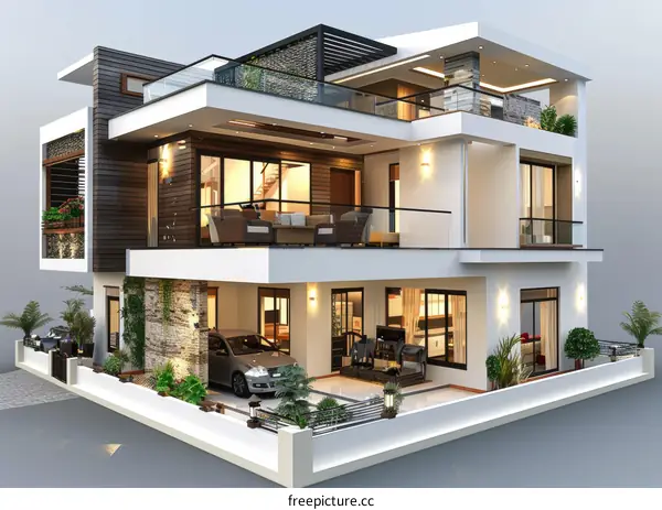 Modern Multi-Story House Design Illustration