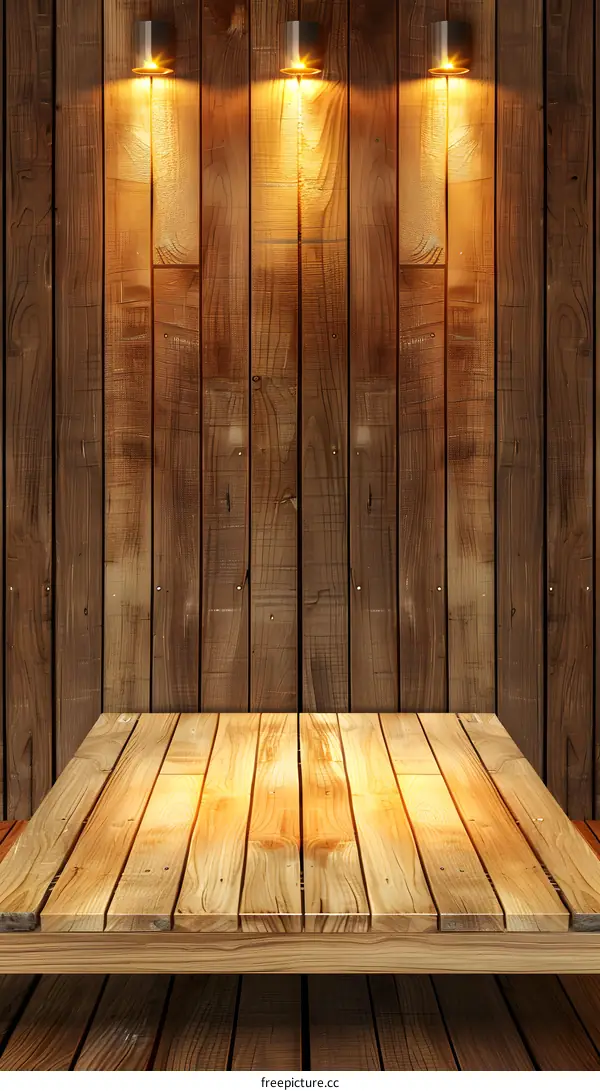 Wooden Background With Lights