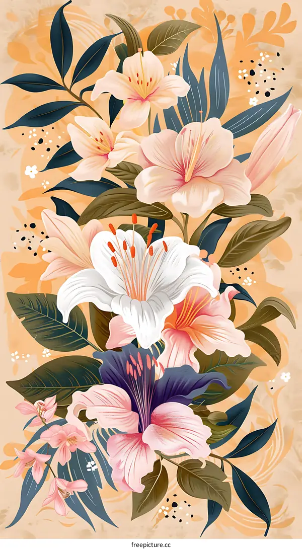 Floral Illustration with White and Pink Flowers