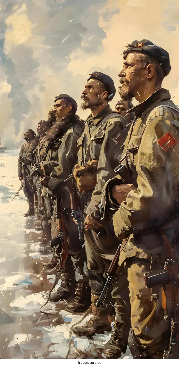 A group of soldiers standing in a snowy field.
