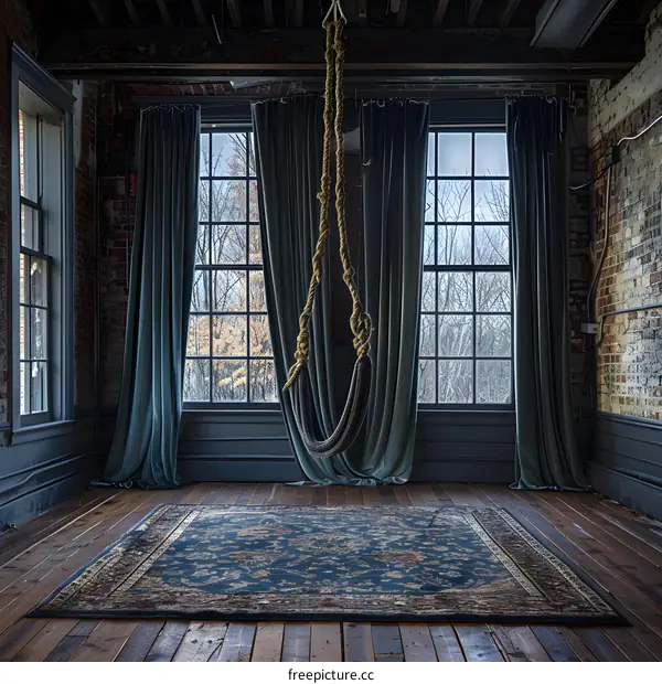 Vintage Rope Swing In Rustic Room