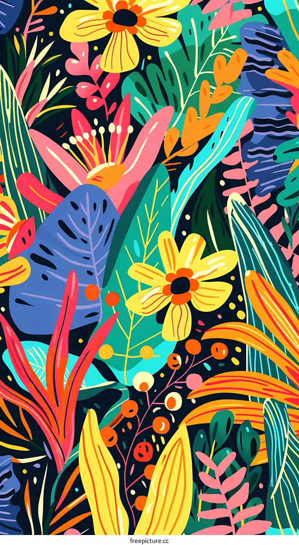 Colorful Tropical Floral Pattern Seamless Background