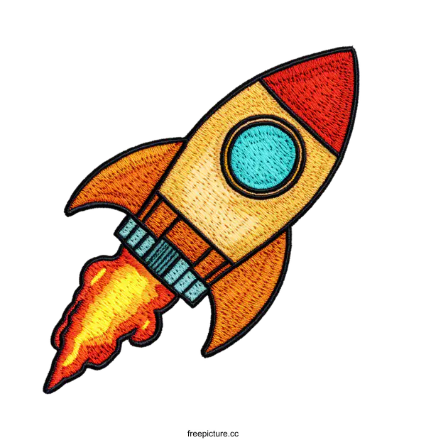 [Transparent Background PNG]Embroidered Rocket Ship Illustration