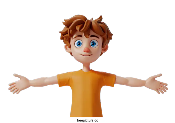 [Transparent Background PNG]Cartoon Boy with Open Arms