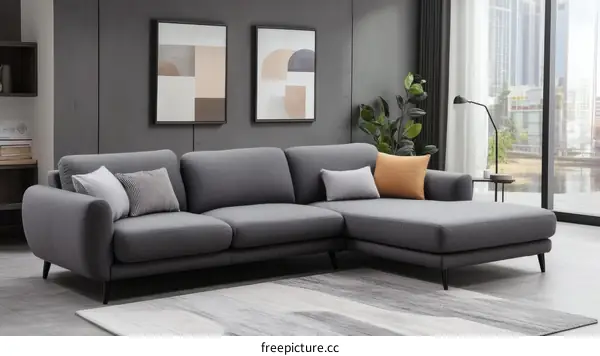 Modern Grey Sectional Sofa in a Stylish Living Room