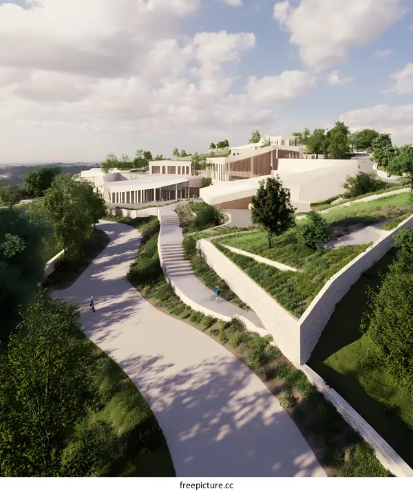 Modern Architectural Design of a Building on a Hill