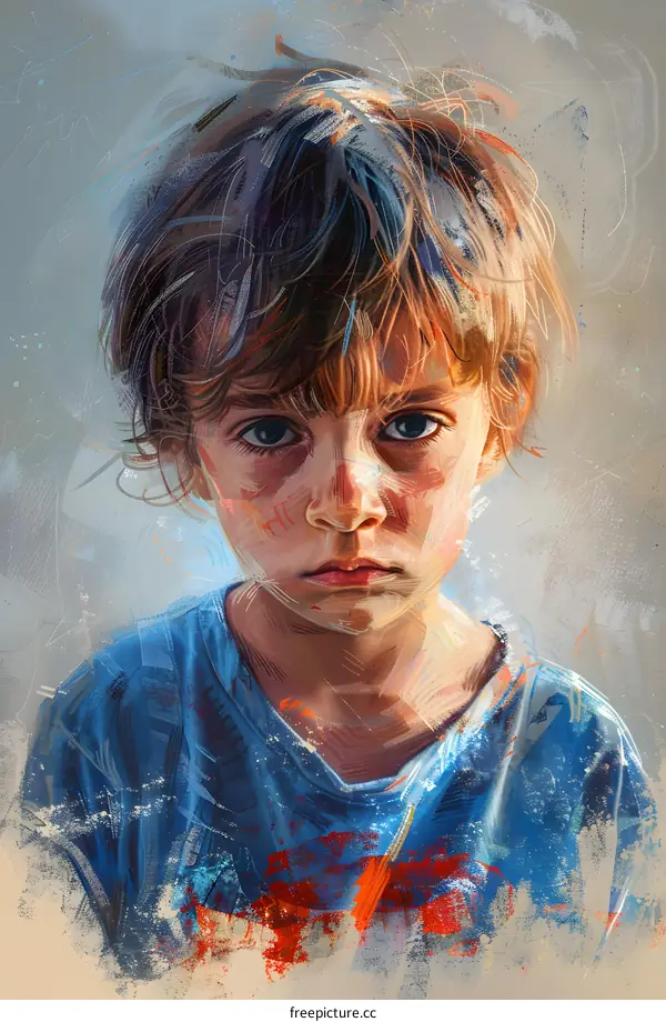 Portrait of a boy with messy hair and blue eyes