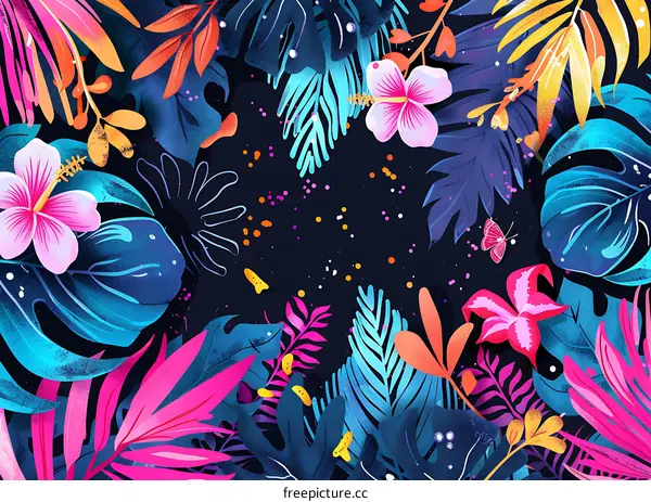 Tropical Floral Pattern Design with Neon Colors