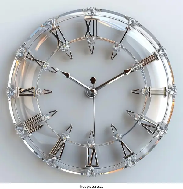 Crystal wall clock with diamonds