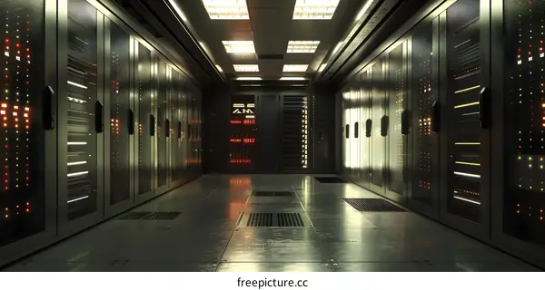 Futuristic server room with supercomputers