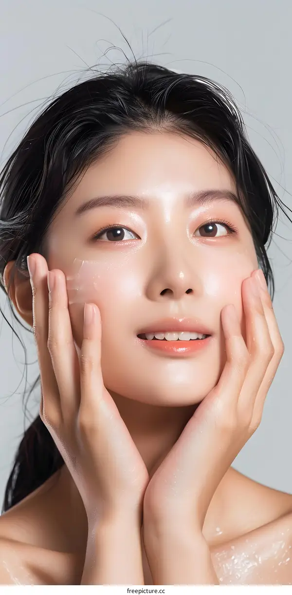 Beautiful Asian Woman Applying Face Cream