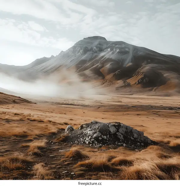 Mountain Range With Fog Rolling Over The Landscape