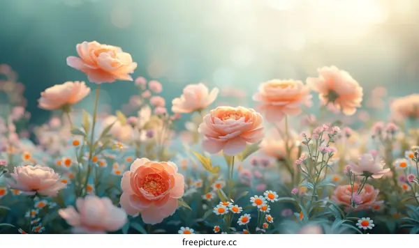 Close-up of pink and white flowers in a field