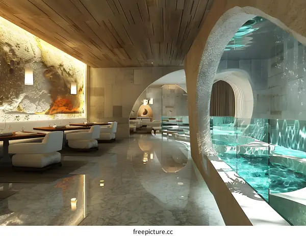 The combination of interior design and lighting design,aquarium restaurant