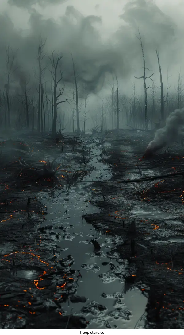 Apocalyptic Landscape with Molten River and Desolate Forest